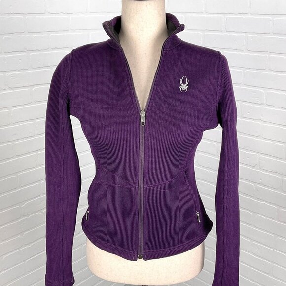 Spyder Jacket Women XSmall Purple Full Zip Heavy Knit Racing Moto Classic - Picture 1 of 13